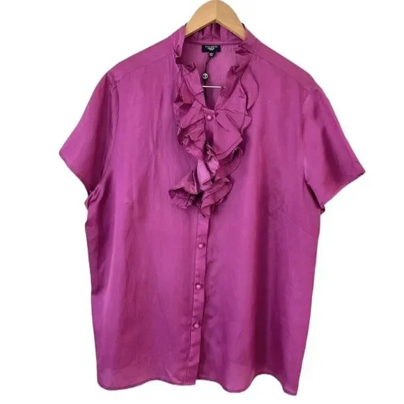 Talbots Women's Silk Cotton Blend Ruffle Neckline Blouse Magenta Size 20 NWOT - Picture 1 of 7